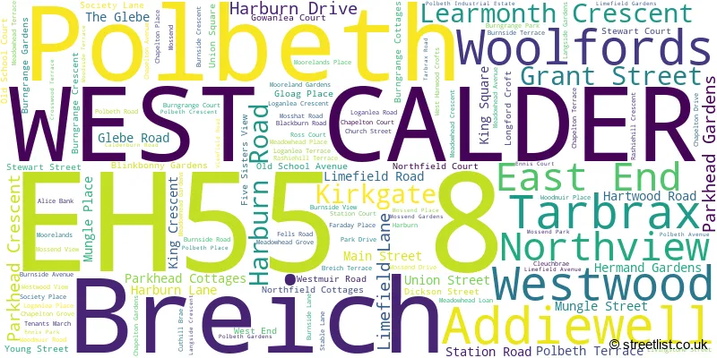 A word cloud for the EH55 8 postcode